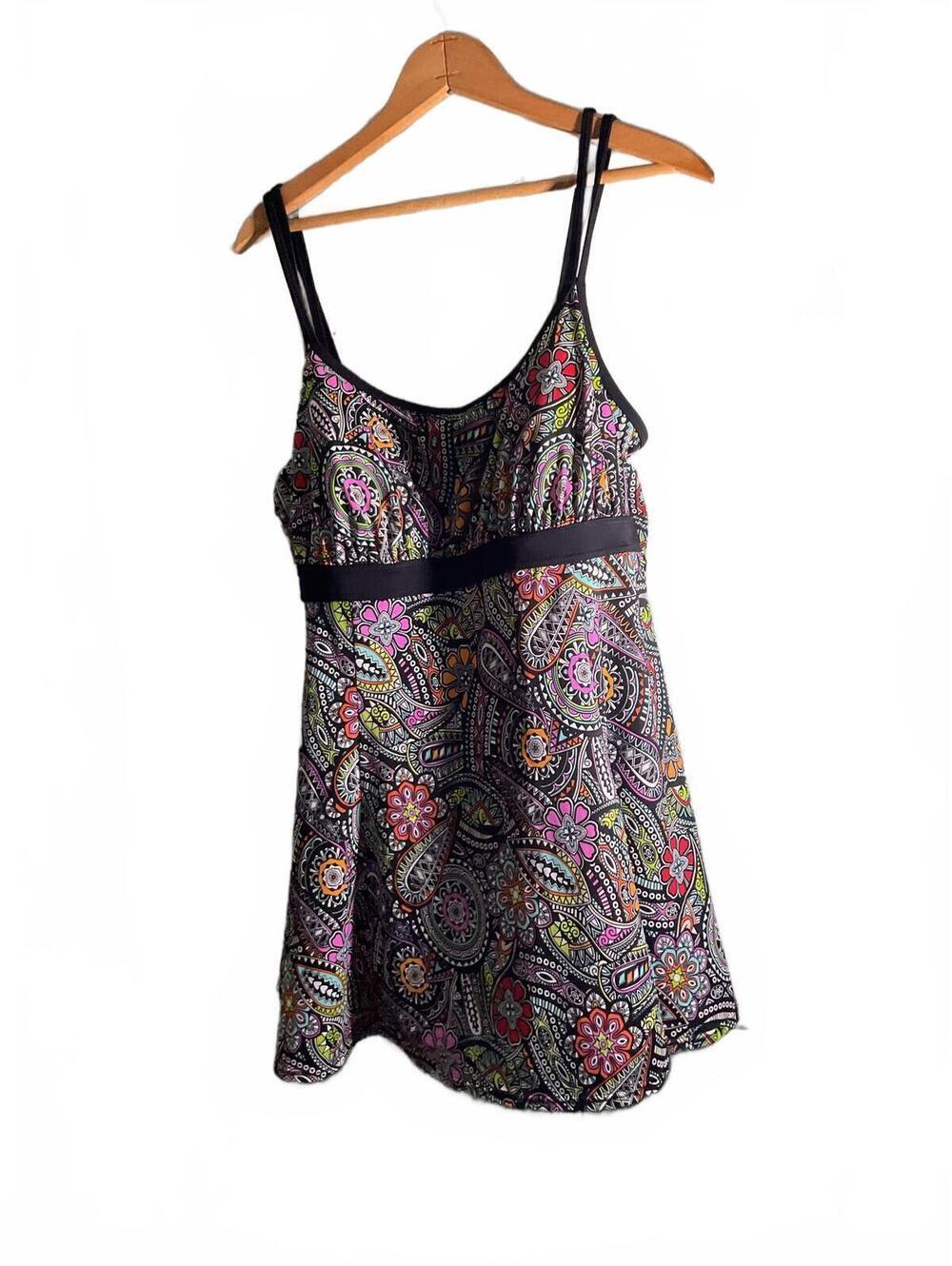 A Shore Fit Thighs Plus 18W Multicolor Paisley Swimdress Swimsuit
